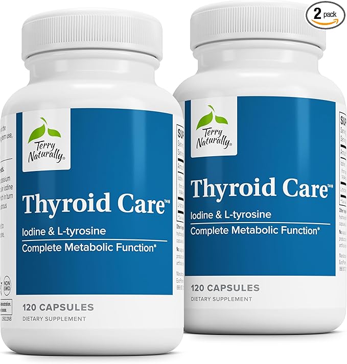 Terry Naturally Thyroid Care - Immune Health & Energy Support Formula - Nutritional Supplement with Iodine for Thyroid Health Support - Wellness Supplement with L-Tyrosine - 120 Capsules (Pack of 2)