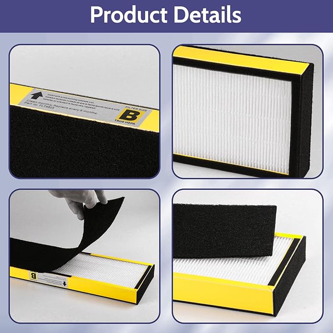 FLT4825 HEPA Filter B Replacement for Germ Guardian Air Purifier Filter Replacement for AC4825 AC4300 AC4800 AC4850 AC4900 Filter Replace, 4 Pack HEPA Filter B + 4 Carbon Pre-Filters