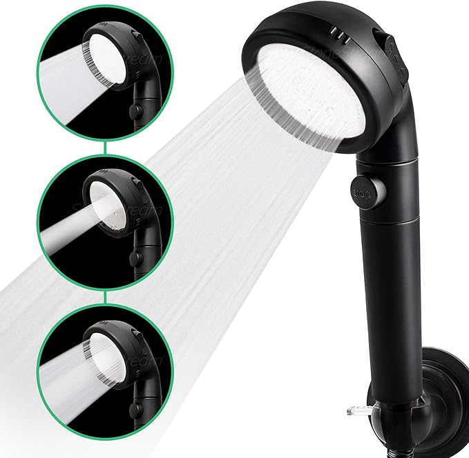 Original StoneStream® EcoPower Shower Head System — Spa Like Ionic Filter to Soften Water, Increase Pressure & Save Water — Multi Function Showerhead + 4-in-1 Wall Adapter Kit — Matte Black
