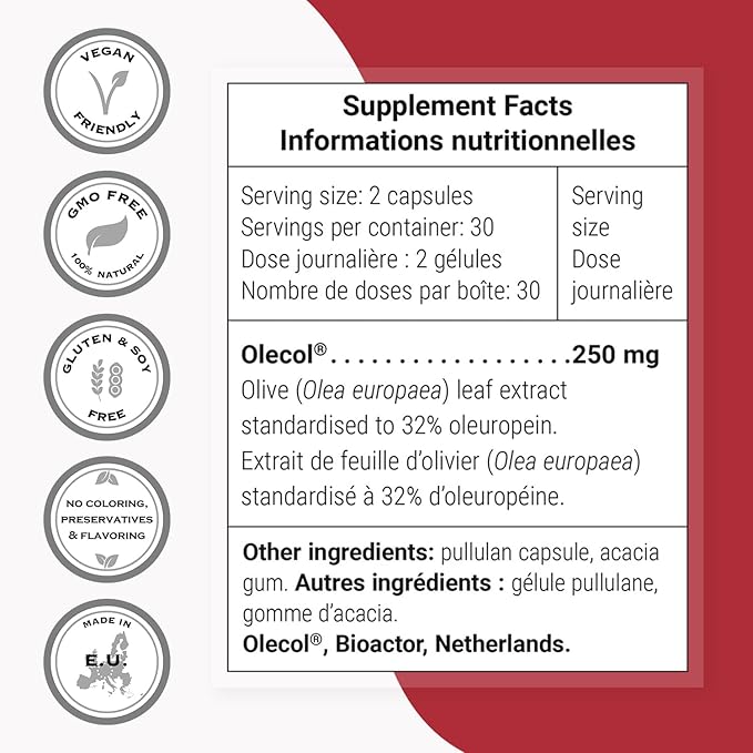 SUPERSMART - Olive Leaf Extract 250 mg Per Day - Standardized to 32% Oleuropein - Immune System Booster | Non-GMO & Gluten Free - 60 Vegetarian Capsules