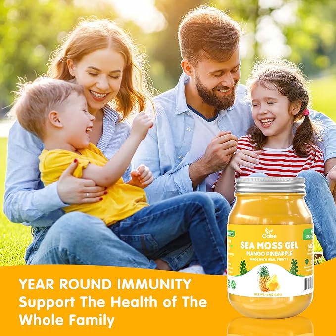 Sea Moss Gel Mango Pineapple Flavor - Natural Seamoss Gel with 92 Minerals and Vitamins - Non-GMO, Gluten-Free, Vegan - Immune Defense-15 OZ