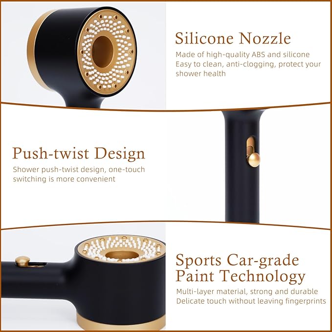 Handheld Filtered Shower Head, High Pressure, Reduce Impurities for Healthier, Skin & Hair, with NSF Certified Filtration for Hard Water Shower Filter & Vitamin C Aroma Ring (Black Gold)