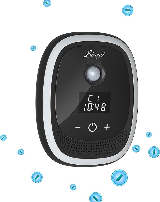 Sirena Air Ionizers for Home Negative Ion Filtration System, Quiet Air Freshener for Bedroom, Kitchen, Removes Odors, Smoke, Dust, Pets, Mini Ionic Air Purifier w/built in Clock and Night Light (1)