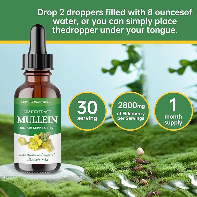 Mullein Drops for Lungs,Mullein Leaf Extract - Support Lung Cleanse - Organic Natural Supplement for Adult, Tincture Drops | Non-GMO, Vegetarian Healthy Lifestyle-(2Pack)