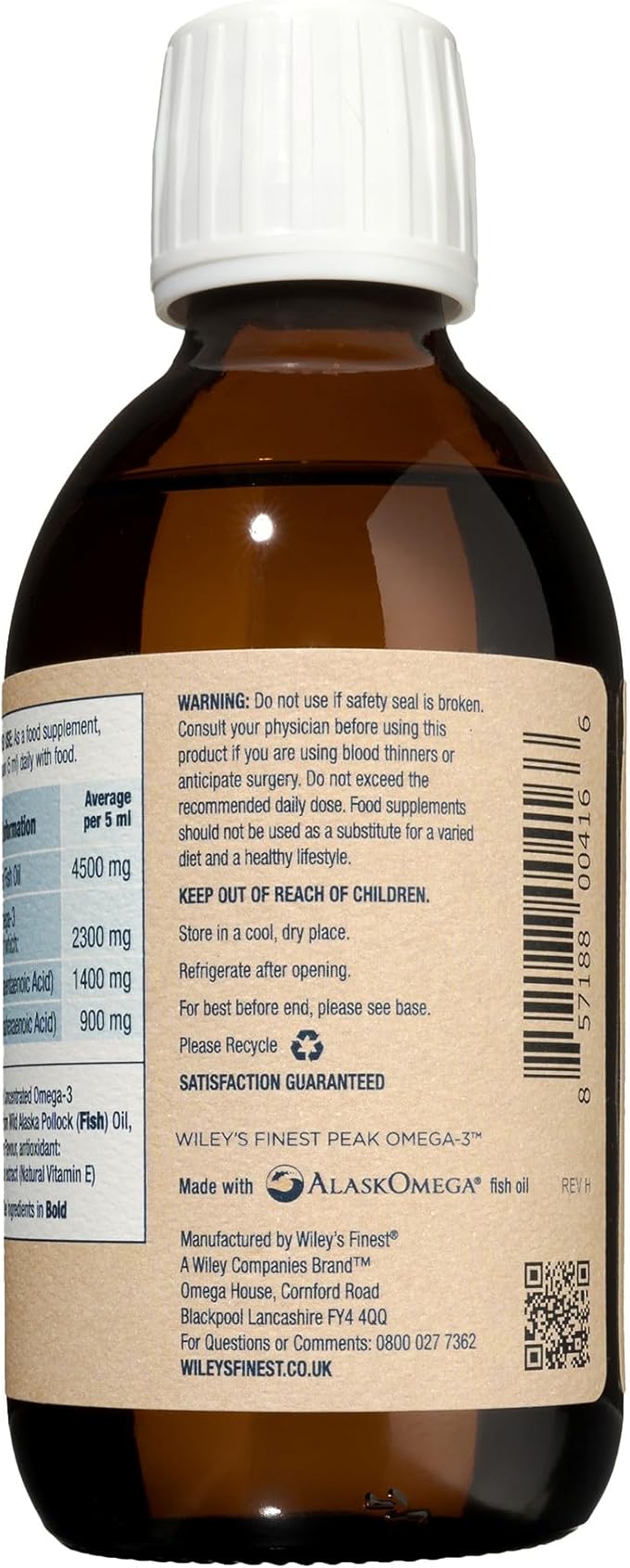 Wiley's Finest Wild Alaskan Fish Oil Peak Omega-3 Liquid Supplement - 2300mg EPA and DHA Omega-3s - Lemon Flavor - 8.45 Oz (50 Servings)