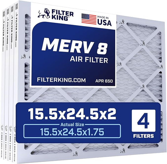 Filter King 15.5x24.5x2 Air Filter | 4-PACK | MERV 8 HVAC Pleated A/C Furnace Filters | MADE IN USA | Actual Size: 15.5 x 24.5 x 1.75"