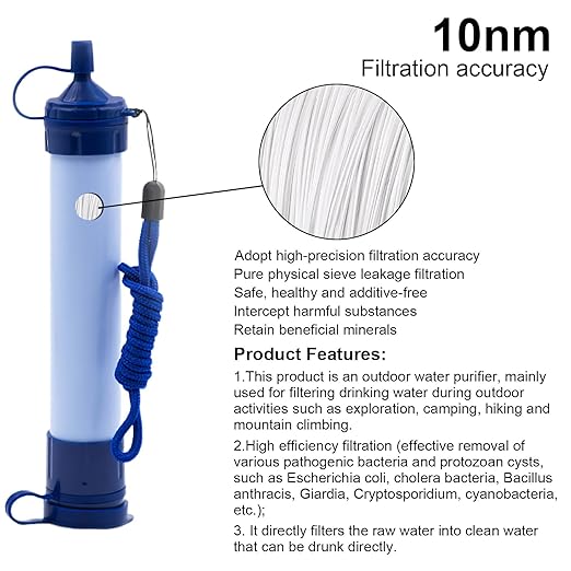 Water Filter Camping, Personal Backpacking Water Filter Straw Portable for Hiking Travels (Light Blue)