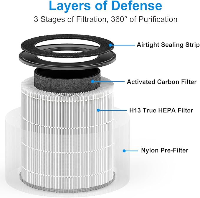 Tailulu 2 Packs D09 Air Purifier Replacement Filter, 3-in-1 True H13 True HEPA Air Cleaner Purifier for Home Large Room Up to 1345 Sq Ft