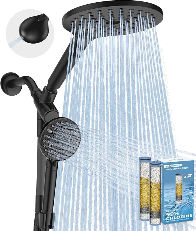 Dual Filtered Rain Shower Head Combo, High Pressure Handheld Shower Head with Adjustable Bar - Rainfall Shower Head And Showerhead with Filter for Hard Water - Removes Chlorine