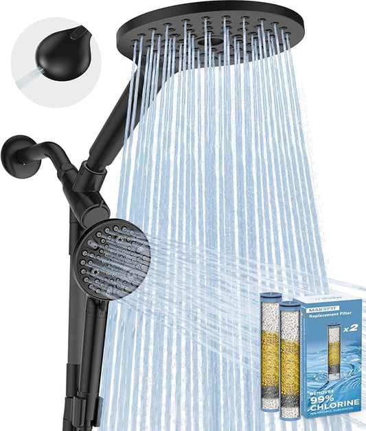 Dual Filtered Rain Shower Head Combo, High Pressure Handheld Shower Head with Adjustable Bar - Rainfall Shower Head And Showerhead with Filter for Hard Water - Removes Chlorine