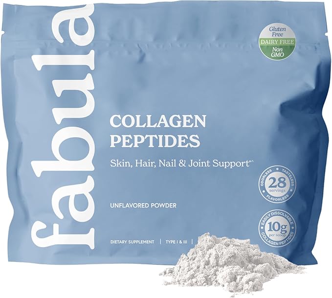 Fabula Collagen Peptides Powder, Hydrolyzed Bovine Collagen Type 1, Type 3 - Grass-Fed, Non-GMO, Gluten Free - Flavorless, 9.9 Oz, 28 Servings