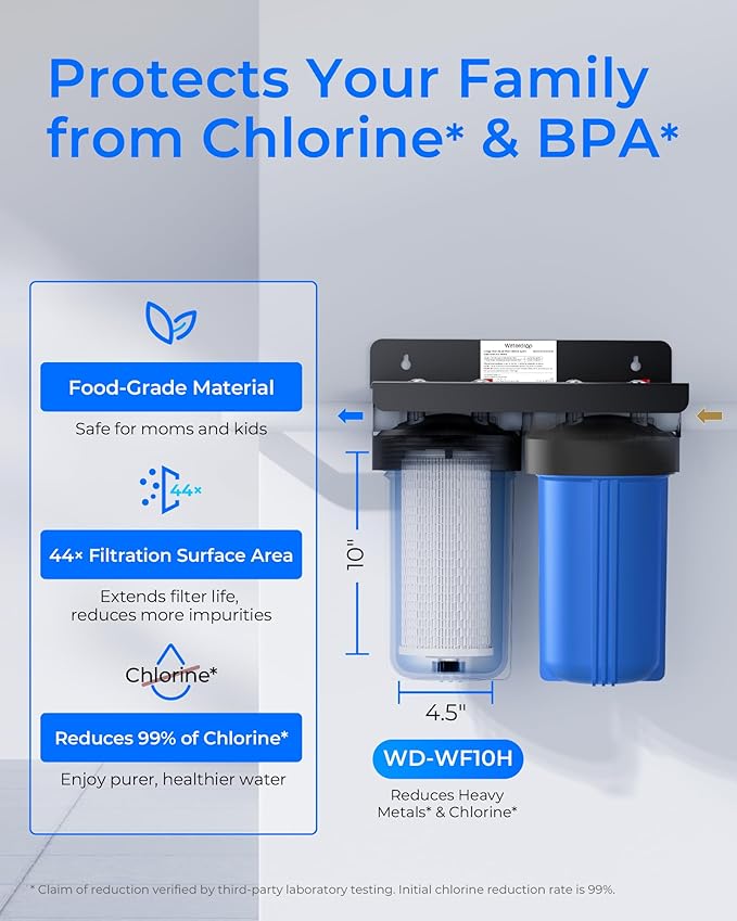 Waterdrop Whole House Water Filter, Sediment Filter Reduce Heavy Metal Filter Cartridge, Replacement for GE® FXHTC, GXWH40L, iSpring, Culligan® RFC-BBSA, Whirlpool®, Any 10" x 4.5" System, 5 Micron
