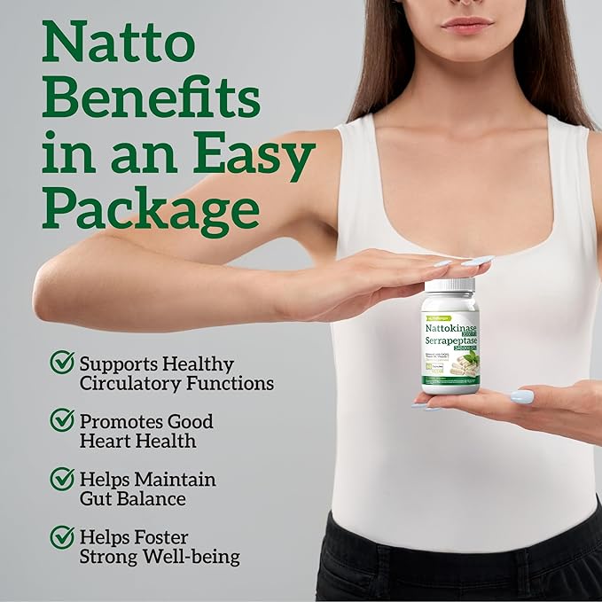 Nattokinase 2000 FU Serrapeptase 240000 SPU Supplement - Enhanced with Coenzyme CoQ10 Vitamin B6 Vitamin C Black Pepper Extract - Nattokinase 400mg Capsule for Men Women