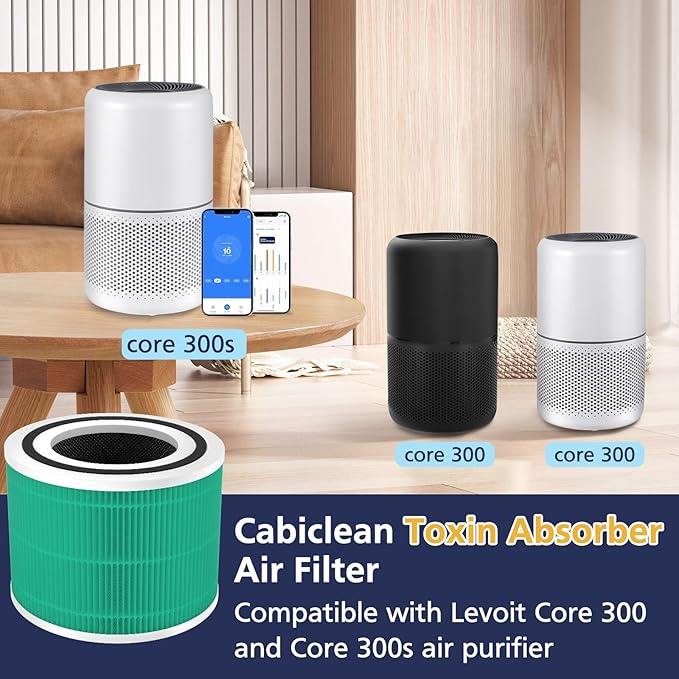 Core 300 Toxin Absorber Replacement Filter, Compatible with LEVOIT Core 300/Core 300S Air Purifier, 3-in-1 H13 Grade, True HEPA Replacement Filter, Compare to Part # Core 300-RF-TX, Green, 2 Pack