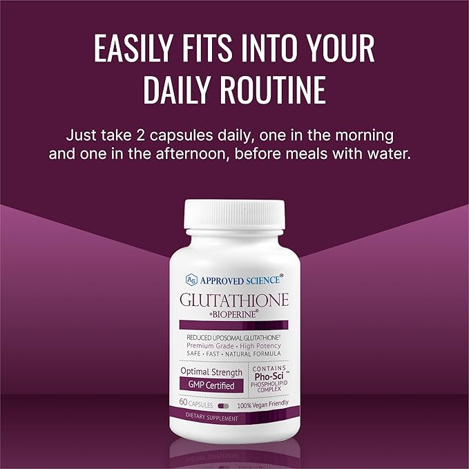 Approved Science® Glutathione - 500 mg - Phospholipid Complex, Vitamin C, Bioperine - Top Antioxidant to Help Neutralize Free Radical - Vegan Friendly - 60 Capsules per Bottle - 3 Bottles