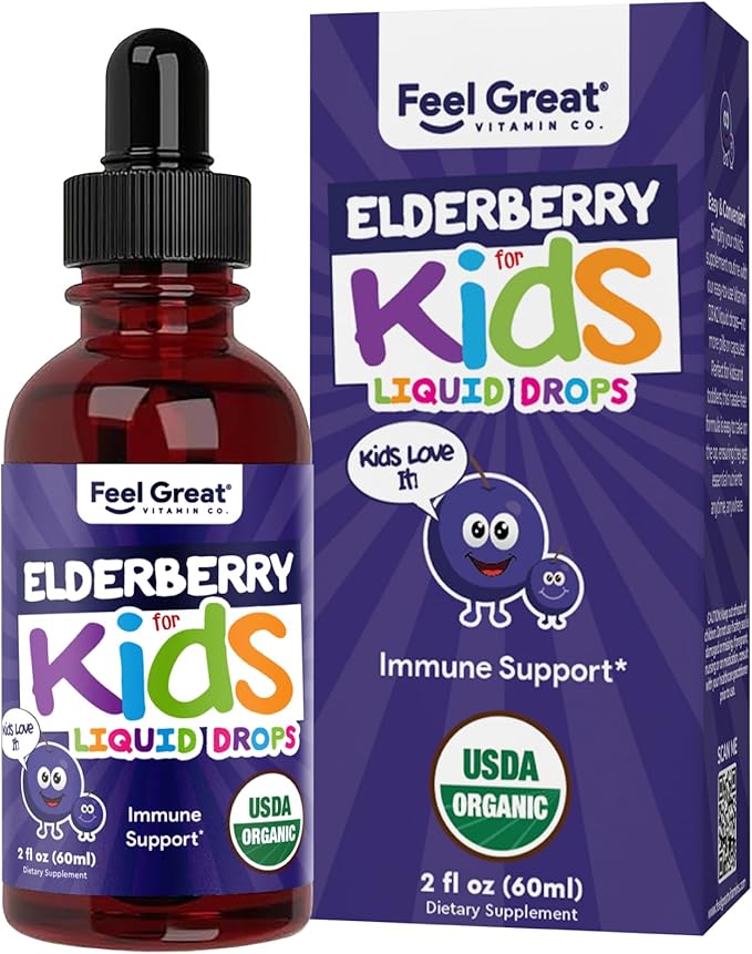 Elderberry for Kids Liquid Drops with Vitamin C & Zinc - 2oz - Children and Toddler Immune Support Supplement USDA Organic Sambucus Elderberry Extract Ages 1-13 Years - Made in USA - 2 fl oz