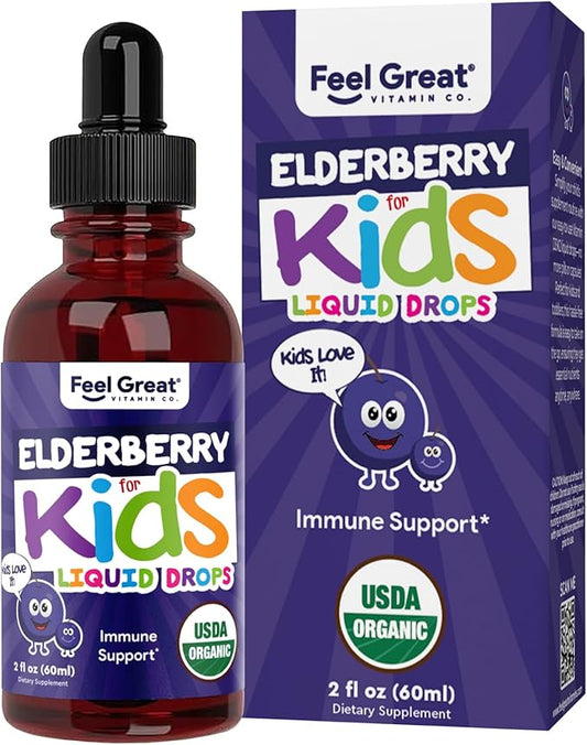Elderberry for Kids Liquid Drops with Vitamin C & Zinc - 2oz - Children and Toddler Immune Support Supplement USDA Organic Sambucus Elderberry Extract Ages 1-13 Years - Made in USA - 2 fl oz