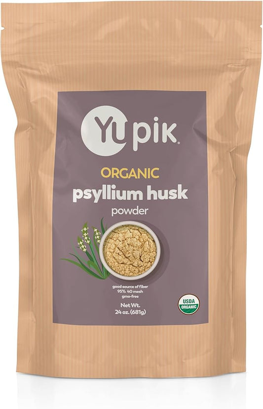 Yupik Organic Psyllium Husk Powder 24 Oz, 95% Purity, USDA Certified, Non-GMO, Vegan, Gluten-Free, Unflavored, Plant-Based, Coarse Milled Husk, Source of Fiber for Baking & Digestive Health