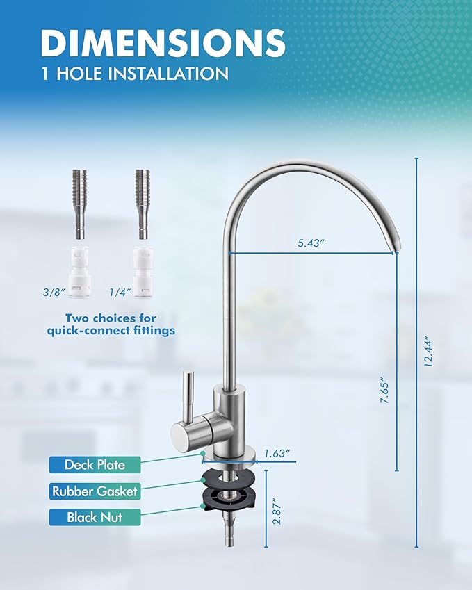 VFAUOSIT Water Filter Faucet, Drinking Water Faucet for Kitchen Sink Fits Most Reverse Osmosis or Water Filtration System, Lead-Free Stainless Steel Non-Air Gap RO Faucet Brushed Nickel for Bar Sink