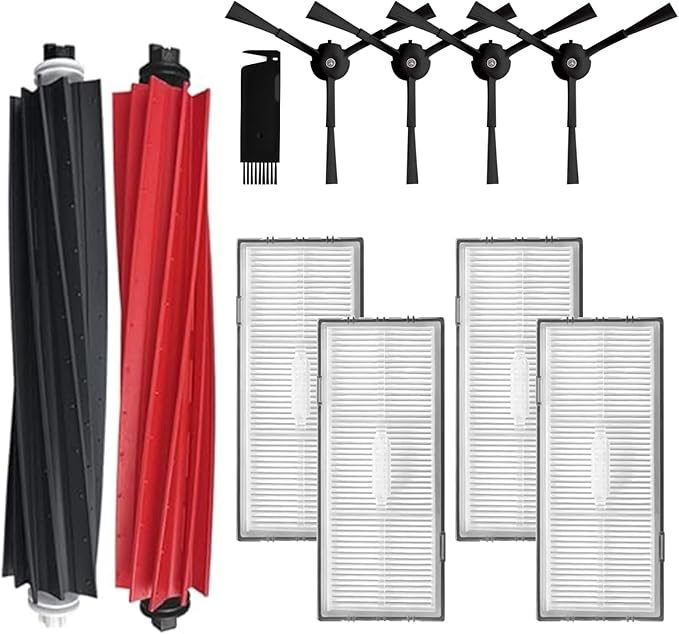 Replacement Parts Accessories Compatibale for Roborock S8 Pro Ultra / S8 / S8+ Robotic Vacuum Cleaners Include: 1 Dual Roller Main Brush 4 Side Spin Brushes 4 Hepa Filter Attachments