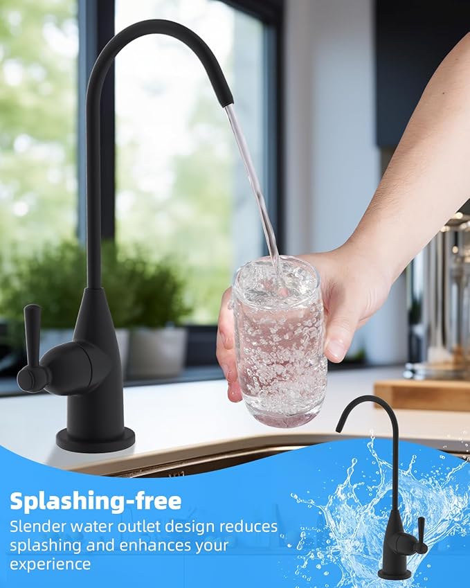 Hibbent Drinking Water Faucet for Bar and Kitchen Sink, Stainless Steel Reverse Osmosis RO Faucet for Under-Sink Filtration System, Matte Black Finish