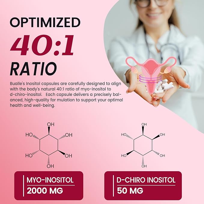 Myo-Inositol & D-Chiro Inositol Supplement for Women, 40:1 Ratio, Hormone Balance, Menstrual Cycle & Ovarian Health Support, Vegan, Non-GMO, 120 Myo & D-Chiro Inositol Capsules