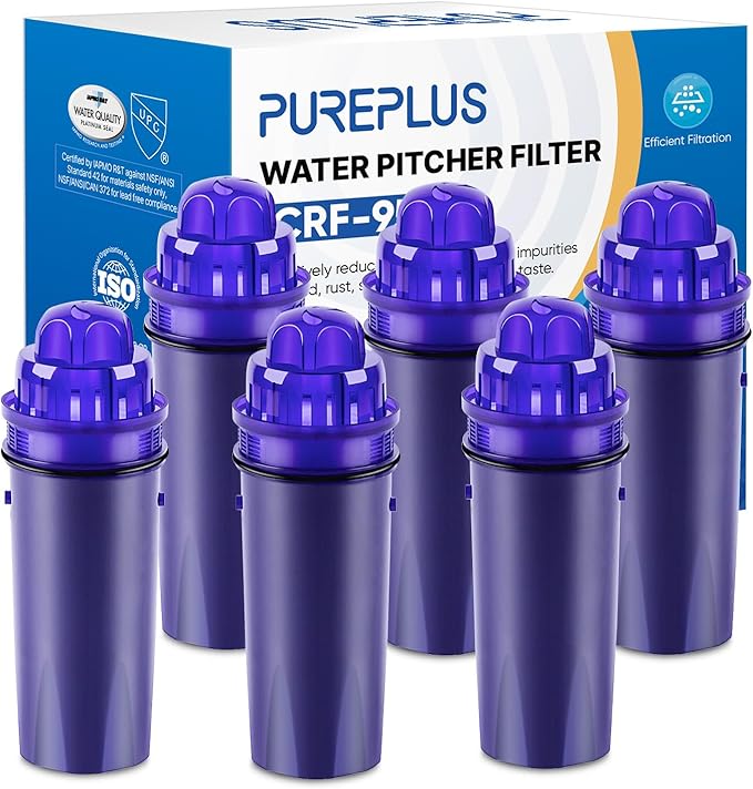 PUREPLUS CRF950Z Pitcher Water Filter Replacement for Pur PPF900Z, PPF951K, PPT700W, CR-1100C, DS-1800Z, CR-6000C, PPT711W, PPT711, PPT710W, PPT111W, PPT111R and All PUR Pitchers and Dispensers, 6PACK