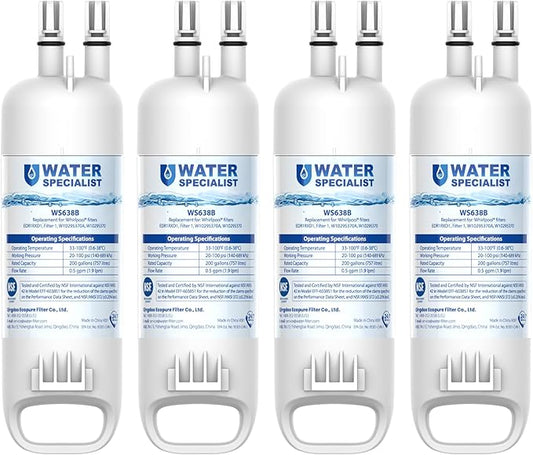 Waterspecialist EDR1RXD1 Water Filter,Replacement for W10295370A, Everydrop® Filter 1, EDR1RXD1B, P8RFWB2L, P4RFWB, Kenmore® 46-9081, 46-9930, WS638 Refrigerator Water Filter, 4 Filters