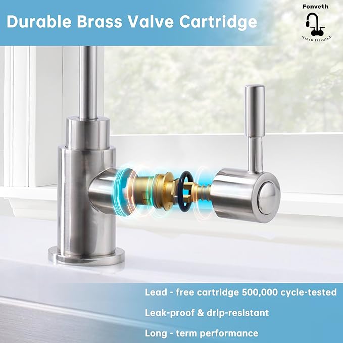 Drinking Water Faucet, Reverse Osmosis Faucet Filtered RO Brass Body for Kitchen Sink Brushed Nickel Single Handle Kitchen Bar Sink