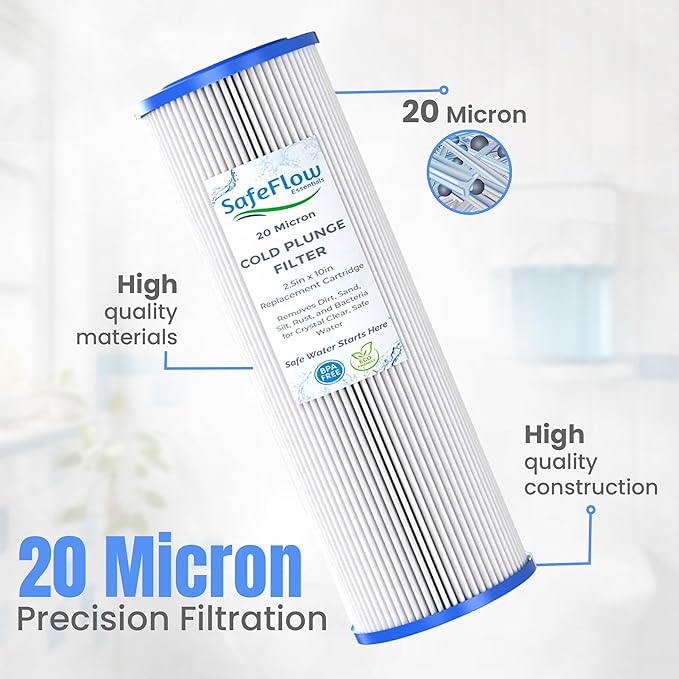 10in Ice Bath Chiller Filters 20 Micron 10" x 2.5" Water Filter Replacement Cartridge – Fits Ice Pod Cold Plunge Water Chiller, Cold Plunge Filters, Water Filter for Cold Plunge (6)