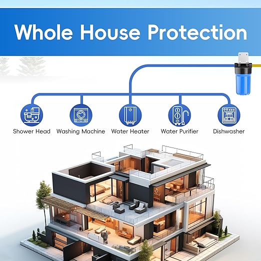 iSpring HB18B Whole House Water Filter Housing, 10" x 4.5" Universal Housing for Whole Home Water Filtration w/ 1" NPT Ports Pre-Filtration System