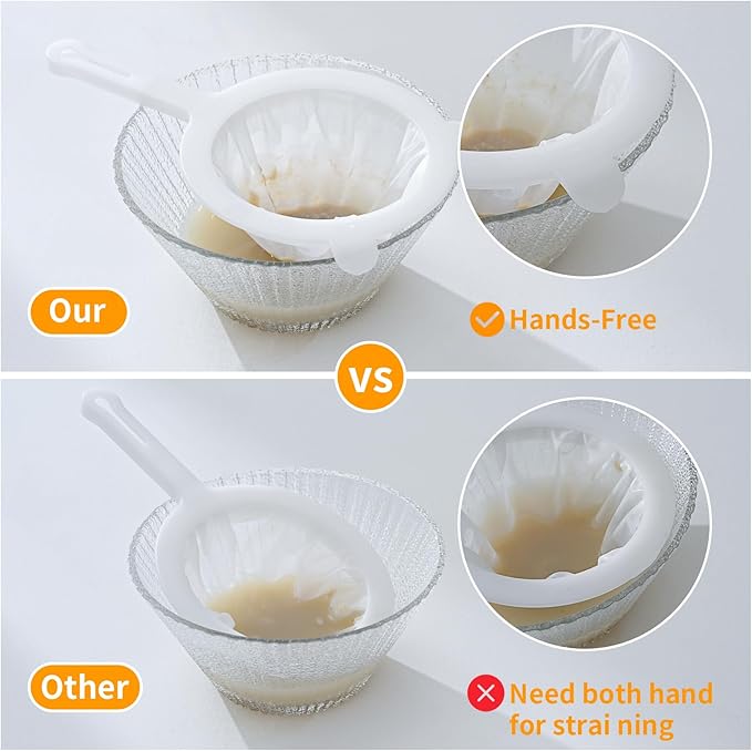 3-Piece Mesh Strainer Set with Handles & Hanging Loops, 100/200/300 Mesh, Nylon & Plastic Sieve for Tea, Coffee, Nut Milk, Juice, Broth, Smoothies, Reusable & Easy to Clean,Durable,Dishwarer Safe