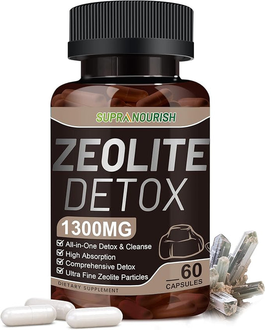 Zeolite Detox Capsules, 1-2 µm Clinoptilolite, Organic Activated Charcoal & Bentonite Clay, Multi-Active Formula for Full Body, Gut & Liver Cleanse, Supplement for Men & Women, 60 Capsules