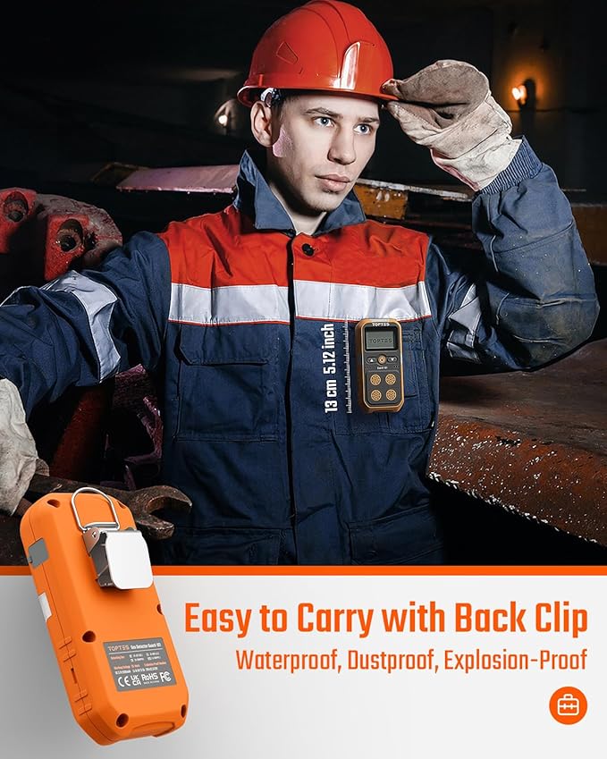 Guard-101 Gas Detector, 4 Gas Monitor for H2S, CO, LEL and O2, with Vibration, Visual and Audible Alarms, 14h Long Battery Life, Safety Explosion-Proof, for Work, Home - Orange