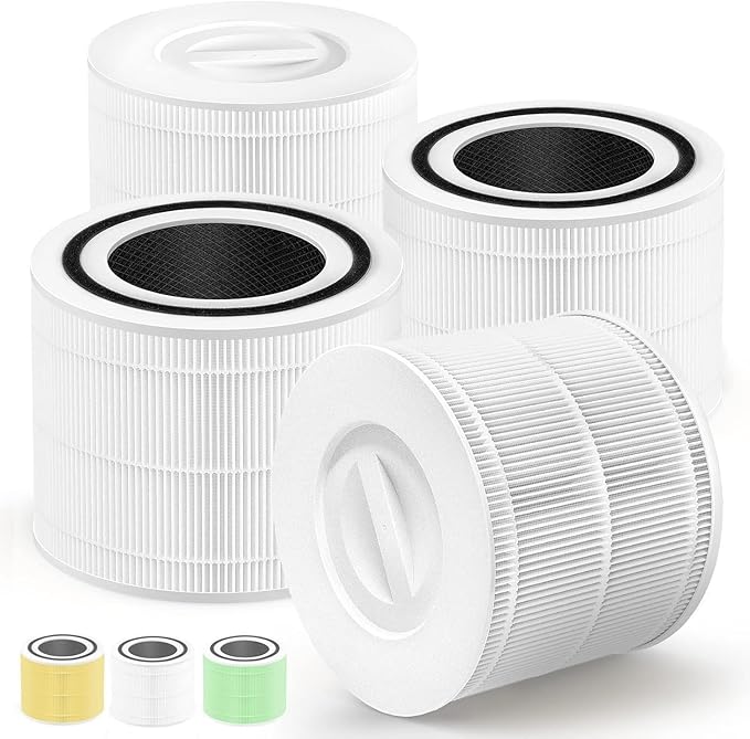 Core 300 Air Purifier Replacement Filter Compatible with LEVOIT Core 300, 300S, P350 VortexAir Air Purifier, Core 300S Filter with 3-in-1 H13 True HEPA, 4-Pack Core 300-RF Filters, White