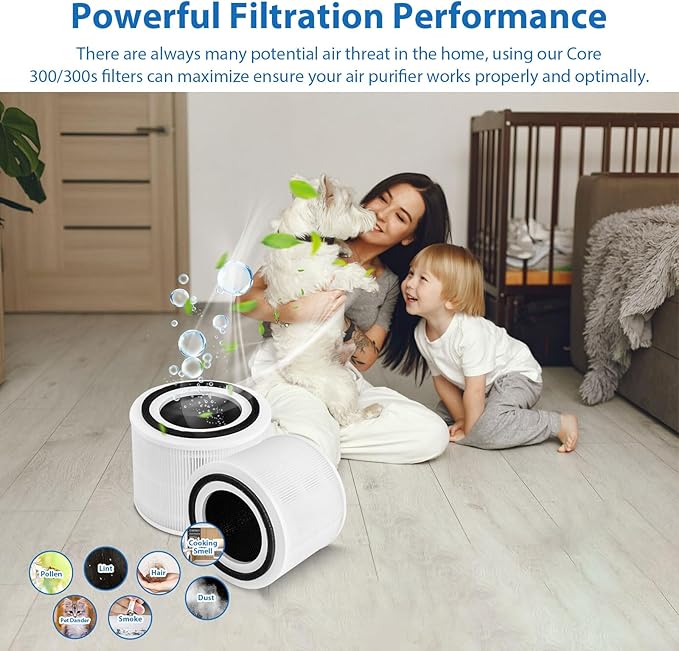 Core 300 Replacement Filter Compatible for LEVOIT Core 300 and Core 300S Air Purifier, Core 300-RF, 3-in-1 H13 True HEPA, Activated Carbon Filtration System, 2 Pack, White