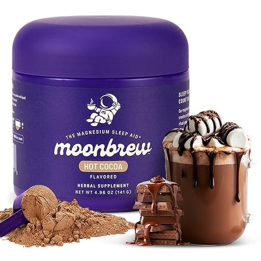 MoonBrew Nighttime Magnesium Hot Cocoa Jar, Natural Sleep Aid Drink Mix for Adults - Calming Melatonin-Free Sleep Support - Sleepy Hot Chocolate Powder with L-Theanine, Chamomile & Zinc Glycinate