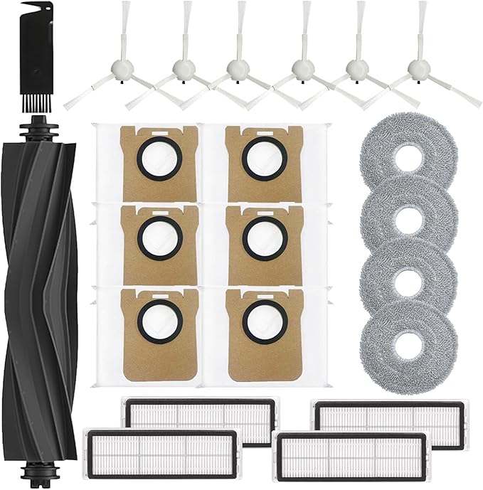 21 Pcs Replacement Parts Compatible for Dreame L10 Ultra / L10s Ultra Robot Vacuum Accessories Kit, 1 Main Brush, 4 HEPA Filters, 6 Dust Bags, 4 Mop Pads, 6 Side Brushes