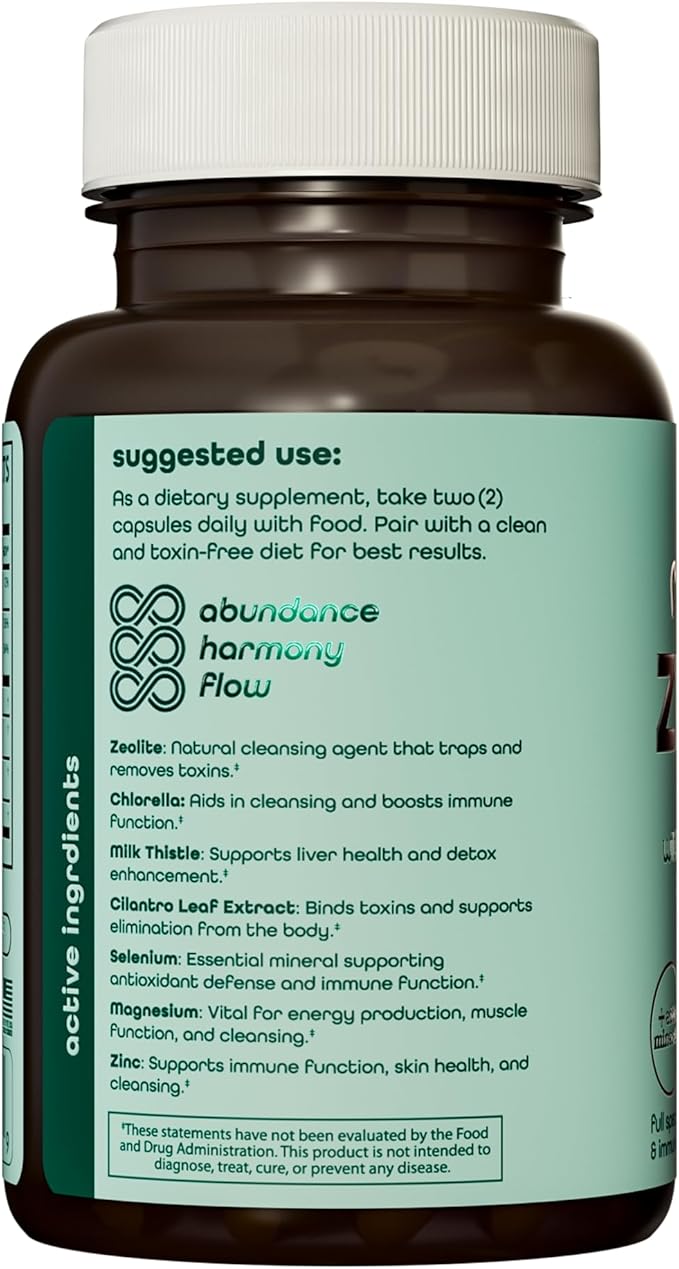 Enhanced Total Body Zeolite Detox - Liver Cleanse Detox & Toxin Binder w/Zeolite Clinoptilolite, Chlorella, Milk Thistle & Minerals, Gut Health & Immune Support for Adults, Vegan Capsules, 60ct