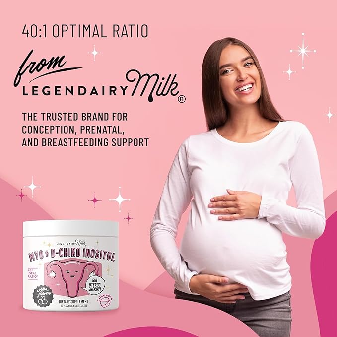 Legendairy Milk Pure Inositol Chewable Tablets - Myo-Inositol & D-Chiro Supplement for Hormonal Balance & Fertility Support - Ideal 40:1 Ratio - 30 Day Supply (Pack of 3)