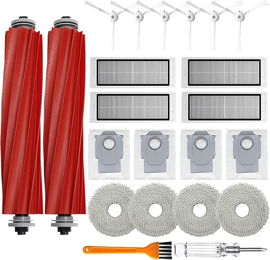 Accessories Kit Compatible with Roborock Q Revo【Not for Qrevo S/Pro/Plus/Maxv】Robtic Vacuum Cleaner, 2 Main Brush Roller, 4 Hepa Filters,4 Mop Pads,4 Dust Bags, 6 Side Brush,22 Pack Replacement Parts