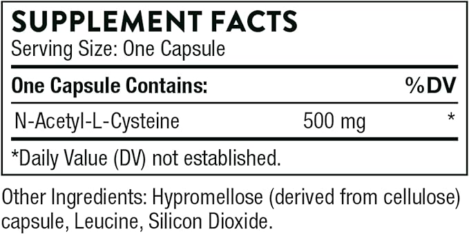 THORNE - NAC - N-Acetylcysteine - 500mg - Supports Respiratory Health and Immune Function*; Promotes Liver and Kidney Detox - 90 Capsules