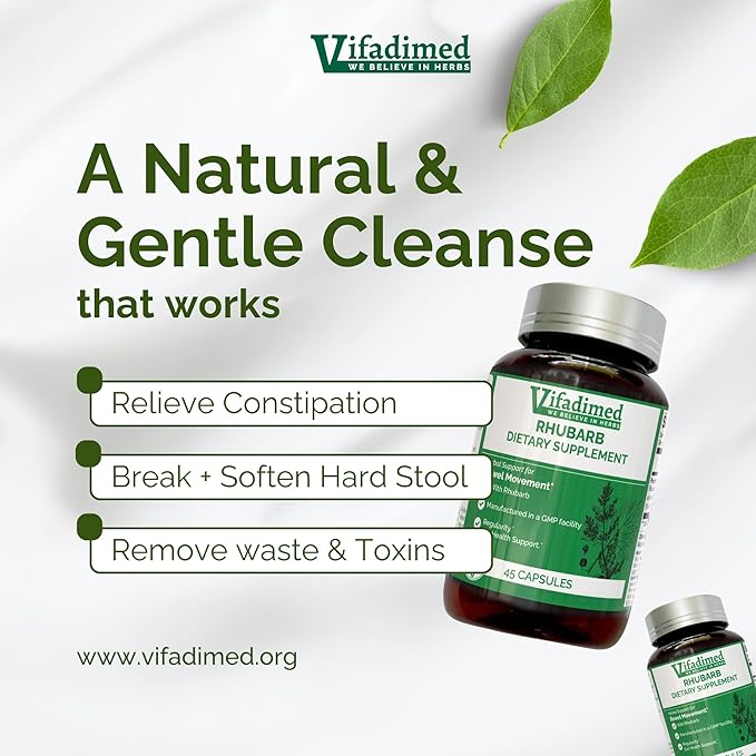 Rhubarb - Natural 15 Day Colon Cleanse, Poop Pills for Constipation Relief for Women,Men,Postpartum, Natural Stool softeners, Gentle laxatives,Bowel Movement, 45 Colon Cleanse Pills
