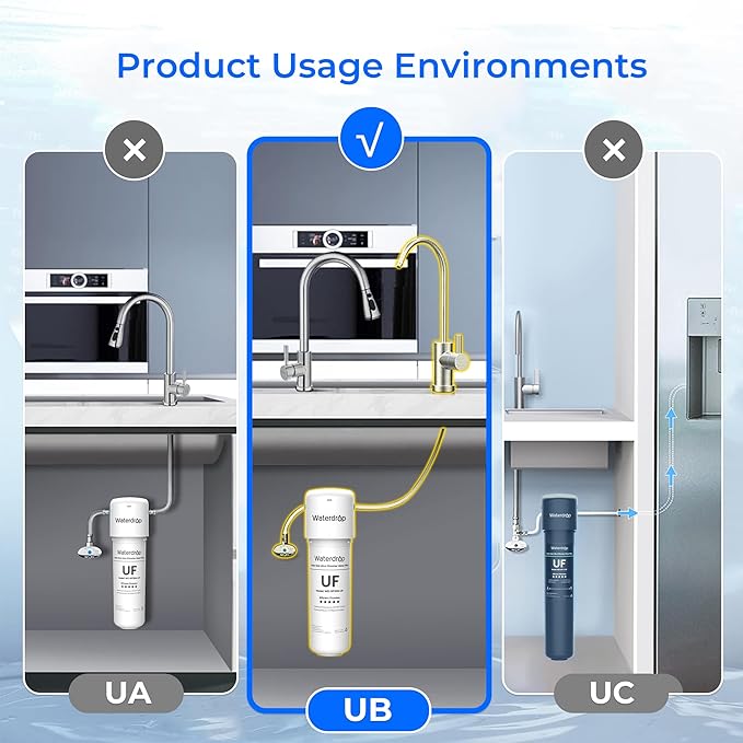 Waterdrop 17UBW-UF 0.01 μm Ultra Filtration Under Sink Water Filter System for Baçtёria Reduction, Reduces Lead, Chlorine, Bad Taste & Odor, 24K Gallons, with Dedicated Brushed Nickel Faucet, USA Tech
