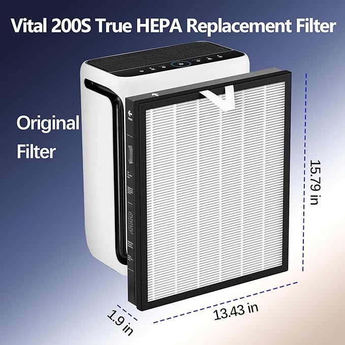 Vital 200S True HEPA Replacement Filter for LEVOIT Vital 200S and Vital 200S-P Air Purifier,3-in-1 H13 True HEPA,High-Efficiency Activated Carbon Replacement Filter, Vital 200S-RF,2 Pack, White