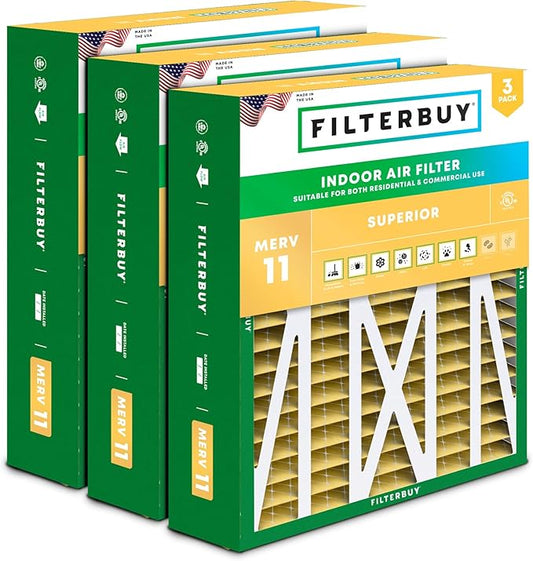 Filterbuy 17.5x21x5 Air Filter MERV 11 (MPR 1200) Allergen Defense Replacement (3-Pack), Pleated HVAC AC Furnace Filters for Rheem, Ruud, and Protech (Actual Size: 17.13 x 20.63 x 4.38)