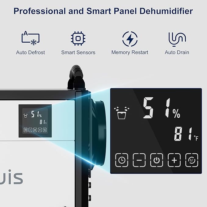 Crawl Space Dehumidifier with Drain Hose, Industry Water Damage Restoration, Auto Defrost, Memory Starting, Remote Control, CSA Listed, 110 Pints Commercial Dehumidifier for Warehouse Whole House