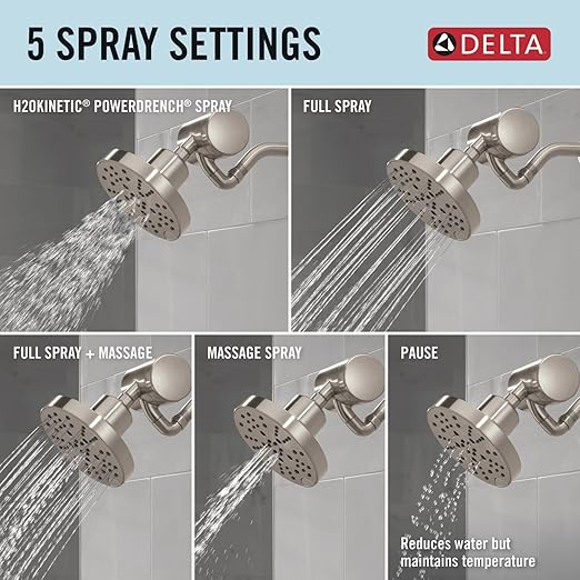 Delta Faucet 5-Setting H2Okinetic Shower Head Brushed Nickel with Clarifi Premium Shower Filter Attachment with Filter