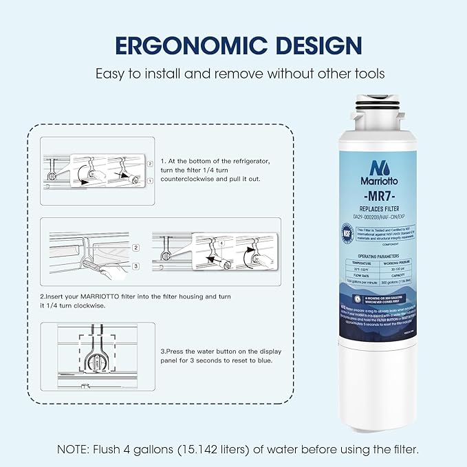 MARRIOTTO Compatible with Samsung DA29-00020B Refrigerator Water Filter, DA29-00020B, DA29-00020A, HAF-CIN/EXP, 46-9101 Refrigerator Water Filter, 4 Pack