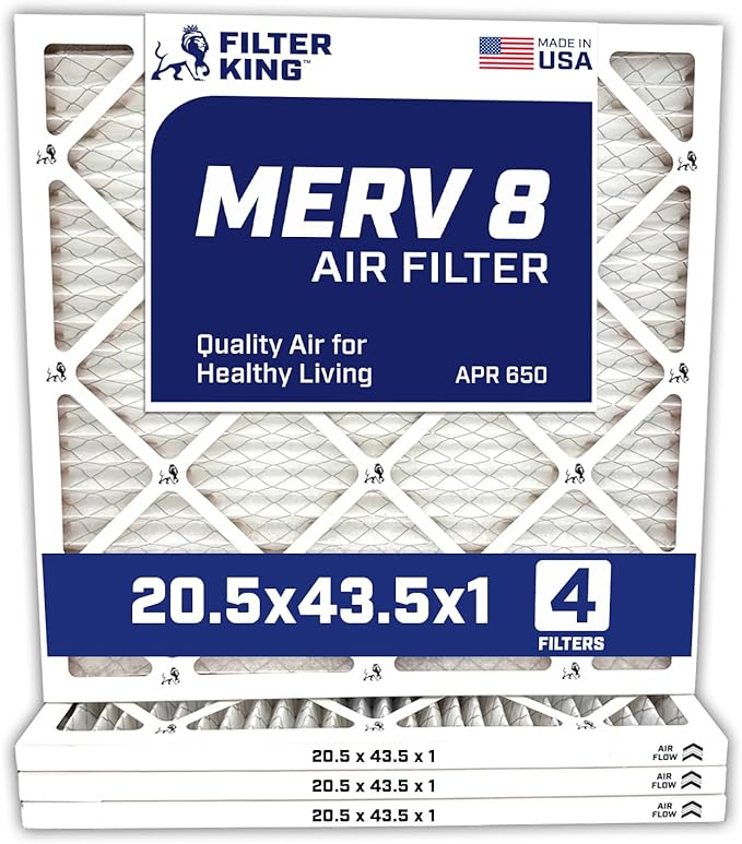 Filter King 20.5x43.5x1 Air Filter | 4-PACK | MERV 8 HVAC Pleated A/C Furnace Filters | MADE IN USA | Actual Size: 20.5 x 43.5 x .75"